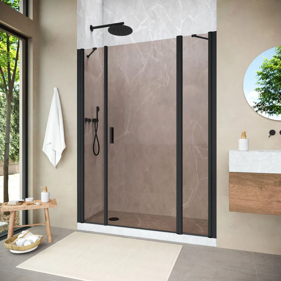 Душевая дверь Vegas-Glass EP-2F NOVO 160×200 см, чёрный матовый, стекло бронза