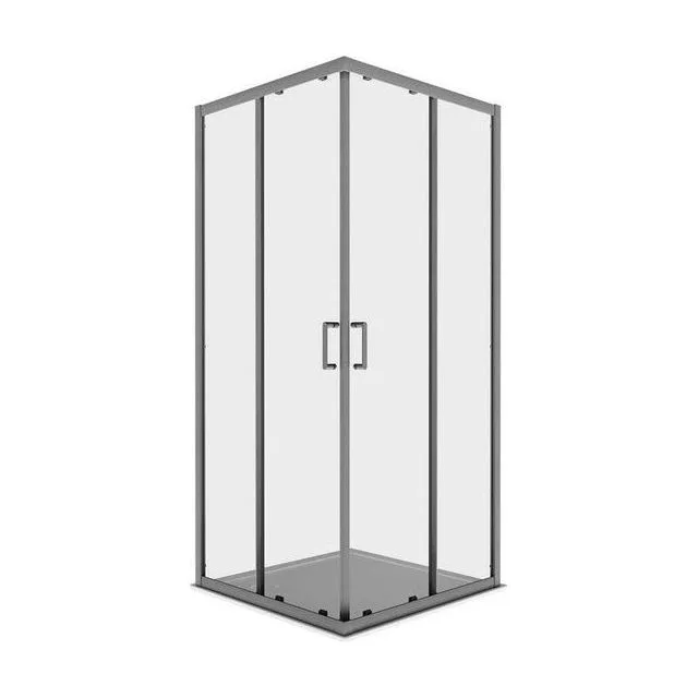 Душевой уголок квадратный, двери раздвижные, 200x100x100 см, профиль оружейная сталь, Aquatek AQ.KV.090.1GM, стекло прозрачное, закаленное