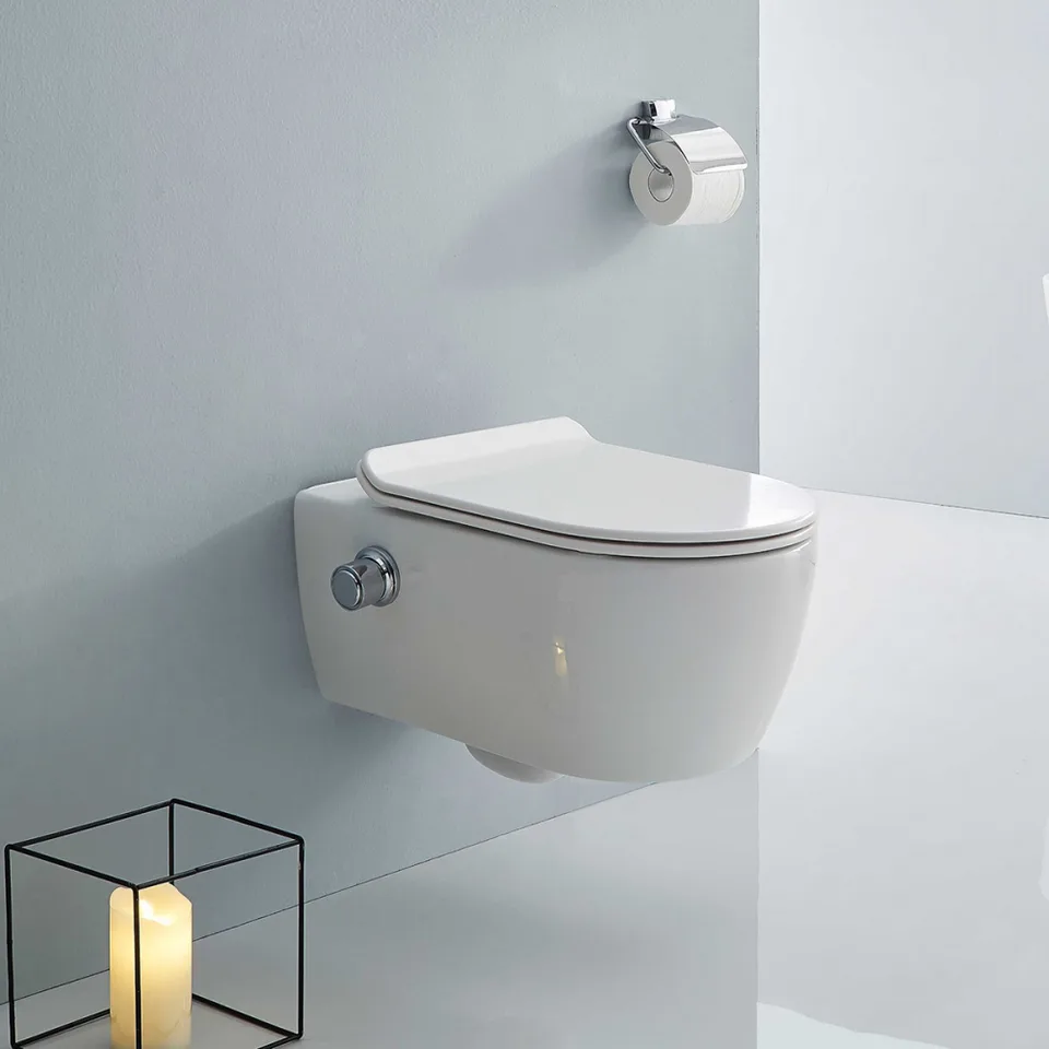 Унитаз SSWW CT2039V-B (550*365*330) подвесной БЕЗОБОДКОВЫЙ с тонкой крышкой, с функцией биде, 1 мест