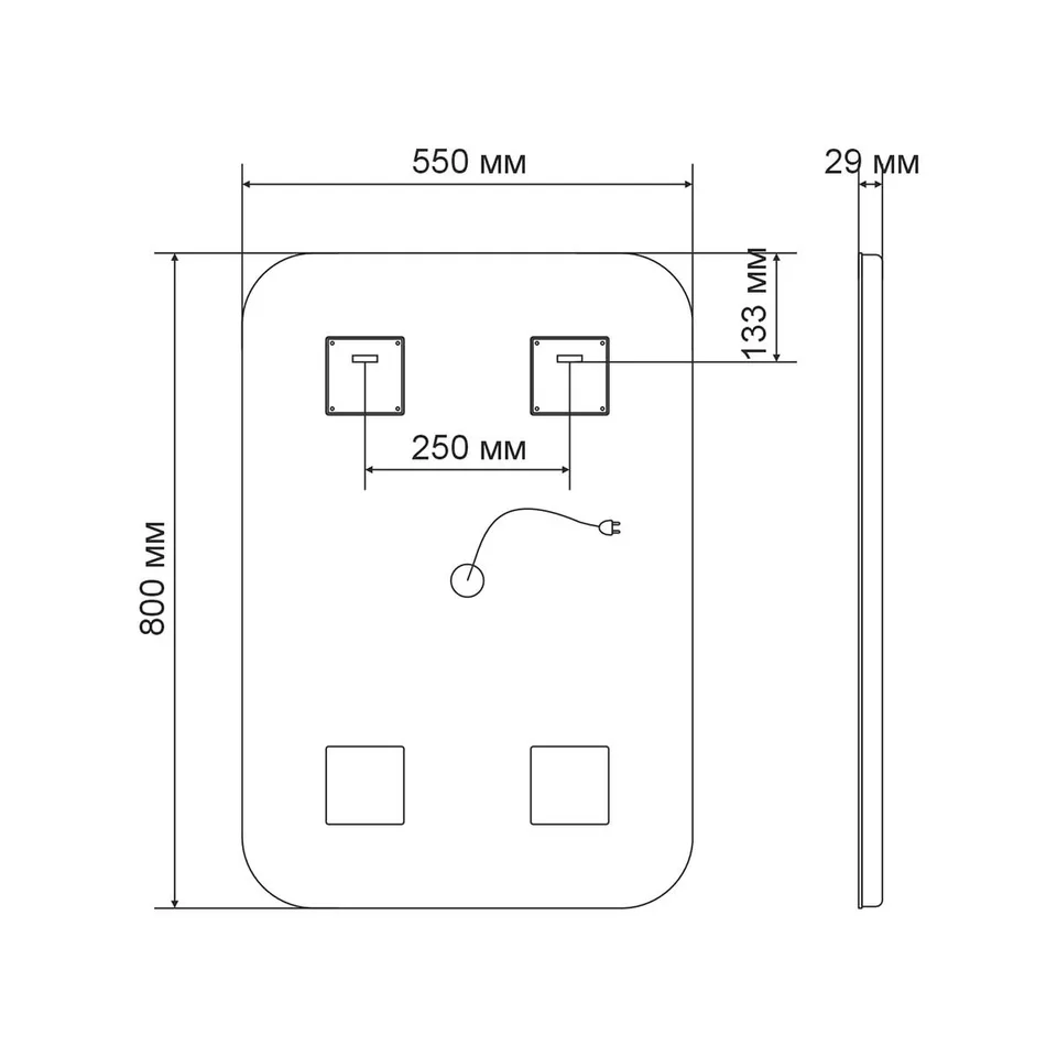 Зеркало с подсветкой VLM-2D550 550×800 c сенсорным выключателем и диммером