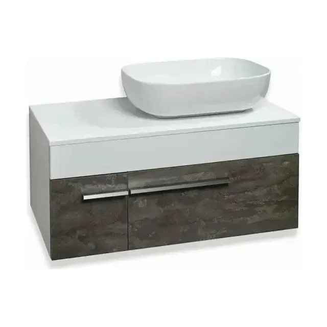Тумба с раковиной Runo Вудлайн 85 железный камень/белый (раковина Cuatro 49*39,5)