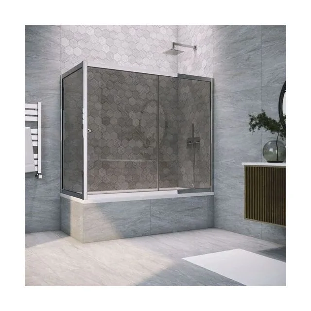 Шторка на ванную ZV+ZVF TUR NOVO 160*90 08 07, профиль глянцевый хром, стекло графит