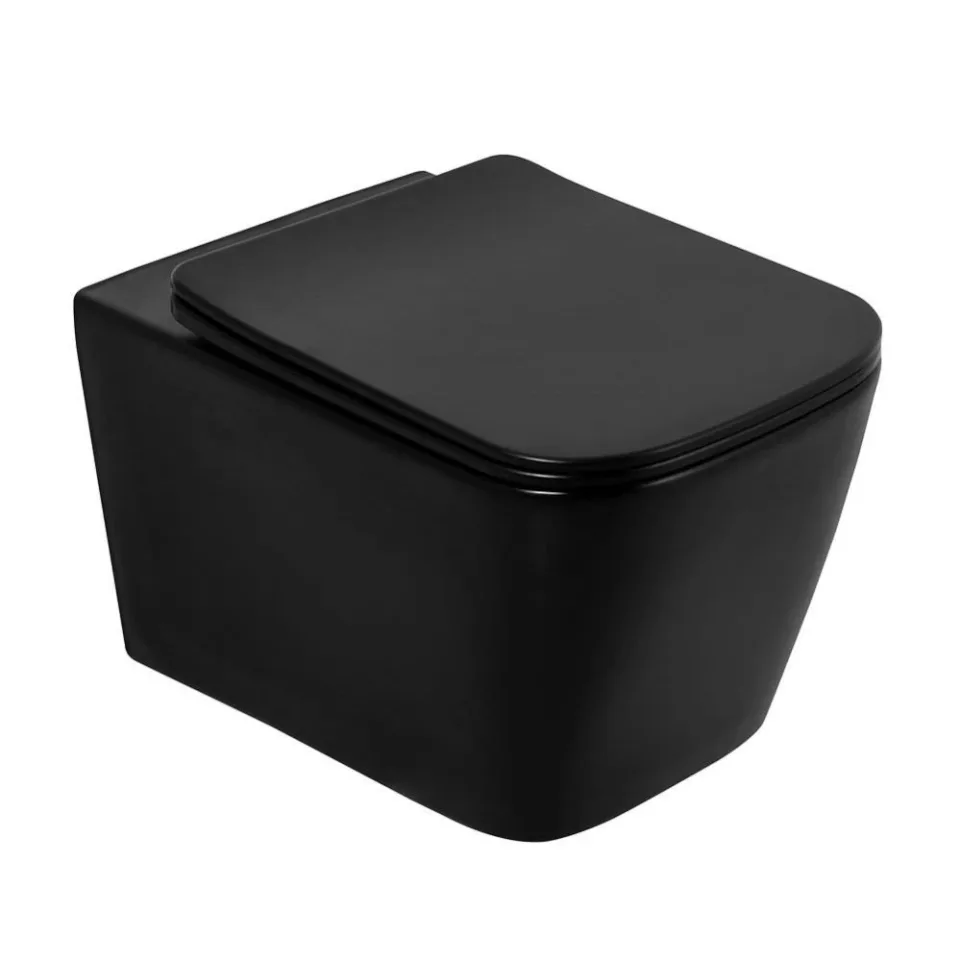 Подвесной унитаз BelBagno Ardente-C BB3202CHR-MB 36*52 безободковый,черный матовый с крышкой-сиденьем BB3202SC-MB