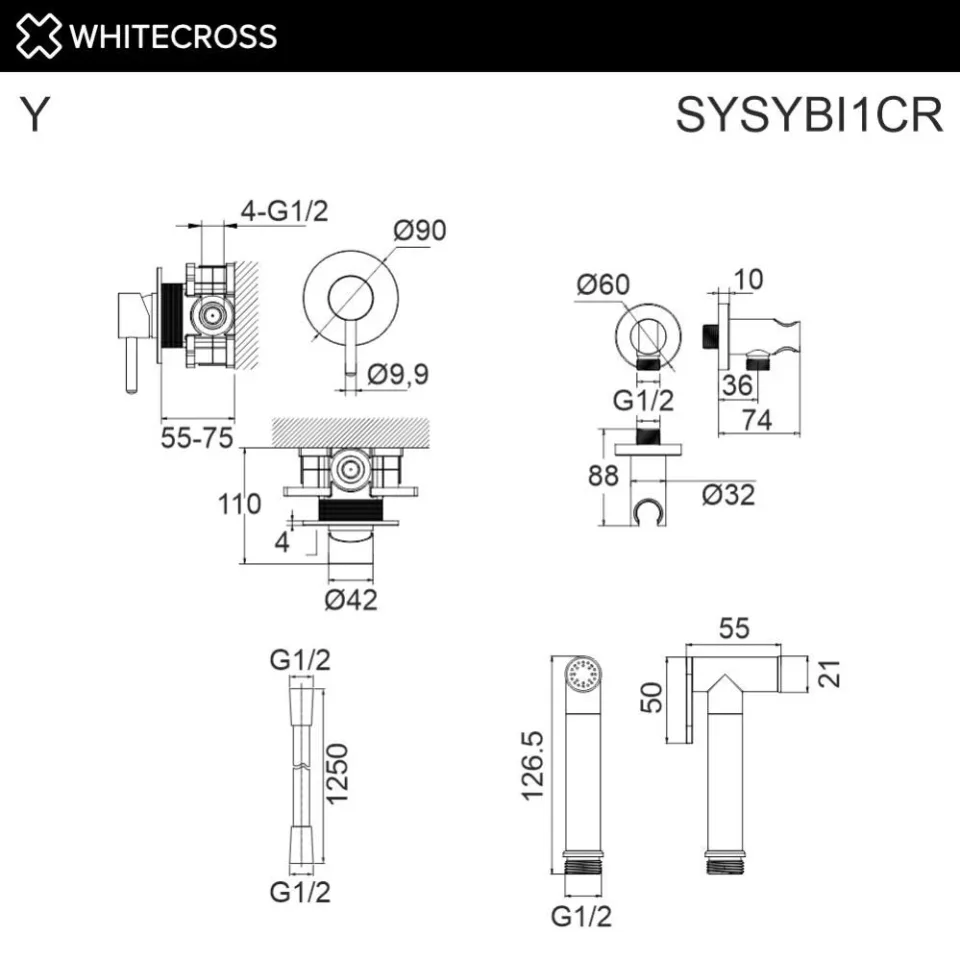 Смеситель WHITECROSS Y SYSYBI1CR скрытого монтажа с гигиенической лейкой