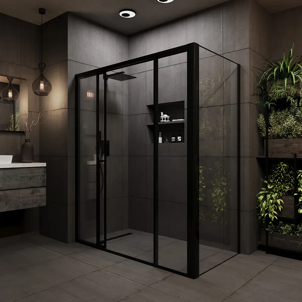 Боковая панель Veconi Premium Prato SP B, 900x2000, черный матовый, стекло прозрачное