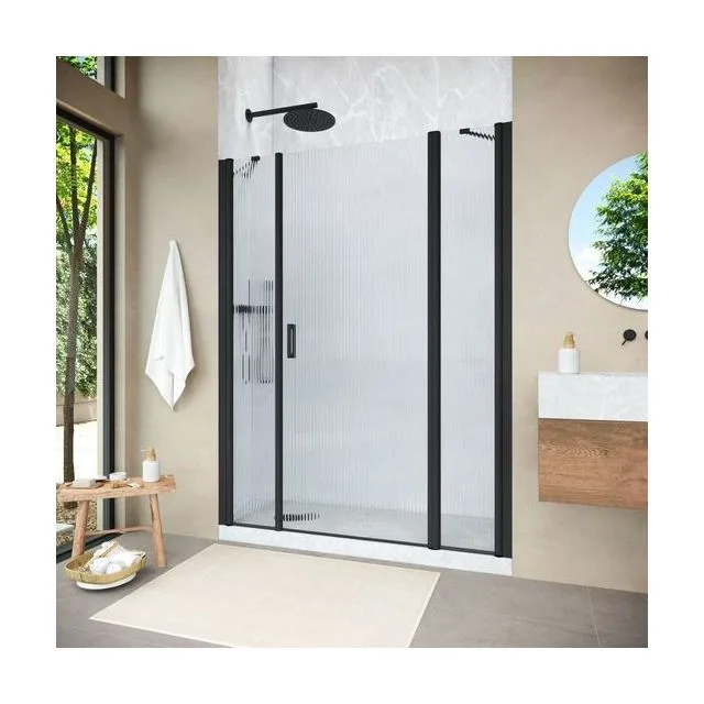 Душевая дверь Vegas-Glass EP-2F NOVO 215×200 см, чёрный матовый, стекло мору (moru)