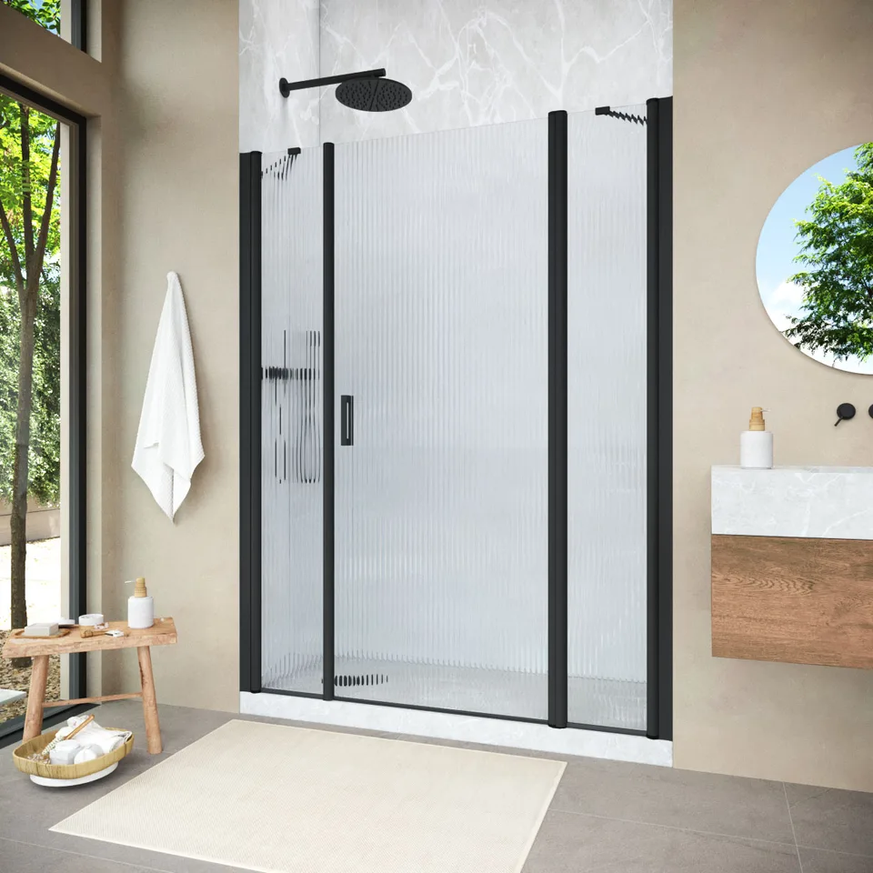 Душевая дверь Vegas-Glass EP-2F NOVO 215×200 см, чёрный матовый, стекло мору (moru)