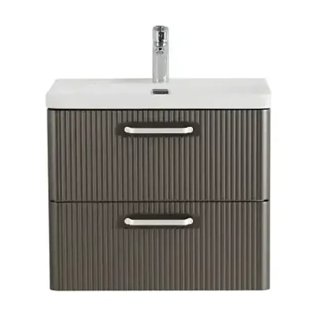 Тумба с раковиной BelBagno Дуэ (Due) 60 оружейная сталь,ручки белые