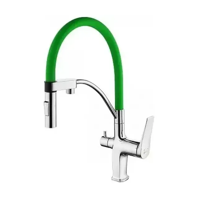 Смеситель Lemark Comfort LM3074C-Green для кухни с функцией подключения фильтра хром/зеленый