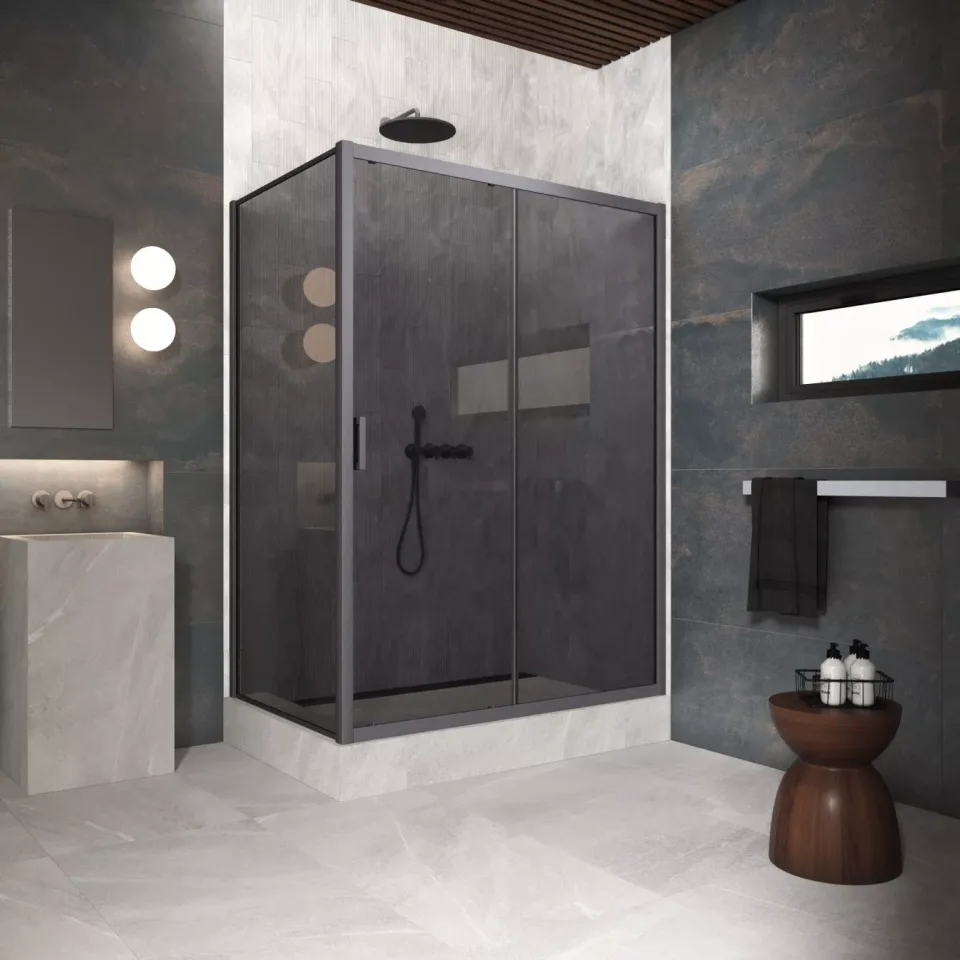 Душевой уголок ZP+ZPV Protec 180*75 06 07, профиль GunMetal, стекло графит