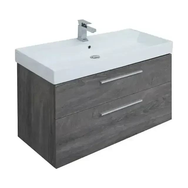 Тумба с раковиной Aquanet Nova 100 (Slim Synergy) дуб рошелье (2 ящика) (ручки матовый хром)