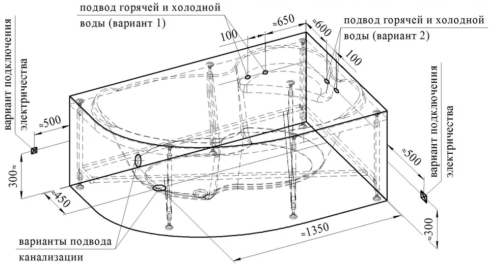 Гидромассажная ванна Ирма 160х105 левая Терапия хром, чаша, каркас, фронтальная панель, слив-перелив автомат с сеточкой, система гидромассажа Терапия (КУ 200, датчик уровня воды, хромотерапия, массаж спины, ступней, боковых поверхностей, аэромассаж)