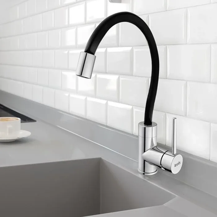 Смеситель Iddis Китчен 360 (Kitchen 360) K36SBJBi05 для кухни гибкий излив хром/черный