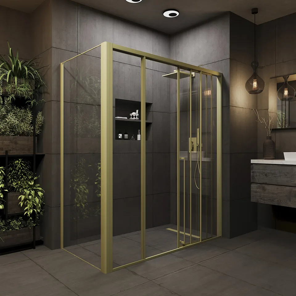 Боковая панель Veconi Premium Prato SP G, 900x2000, золото брашированный, стекло прозрачное