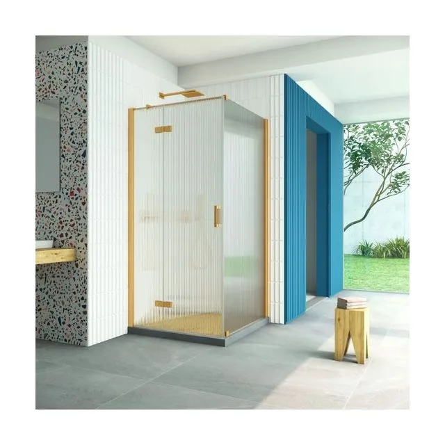 Душевое ограждение Vegas-Glass AFP-Fis Retta 100×110×199.5 см, золото матовое, стекло мору (moru)