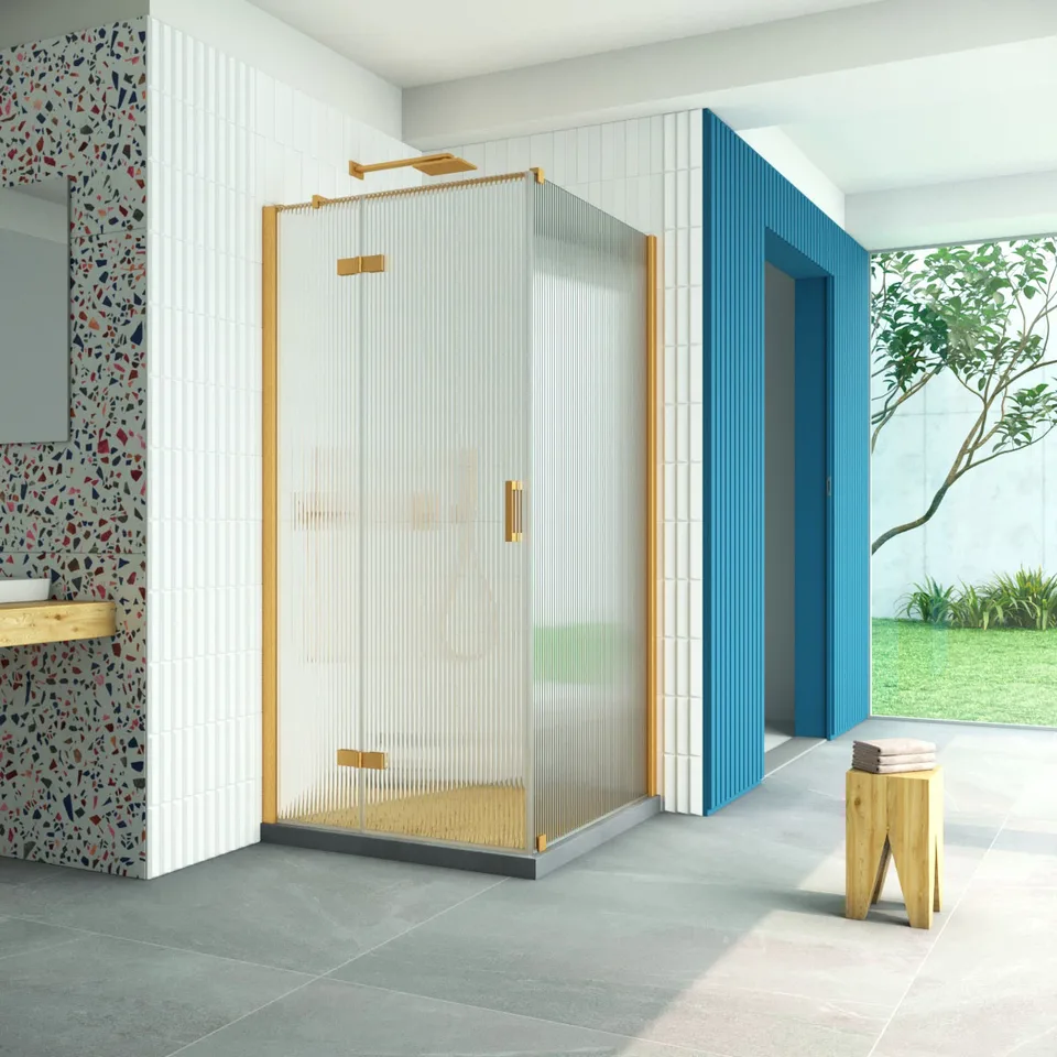 Душевое ограждение Vegas-Glass AFP-Fis Retta 100×110×199.5 см, золото матовое, стекло мору (moru)