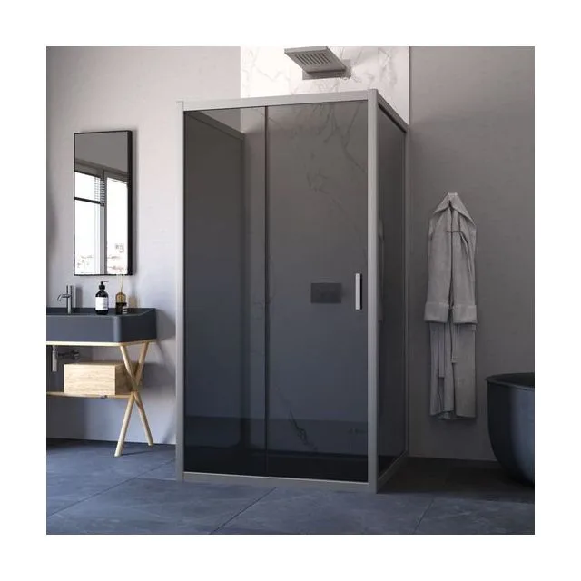 П-образное душевое ограждение ZP-U NOVO h2000 100*100 07 07, профиль матовый хром, стекло графит