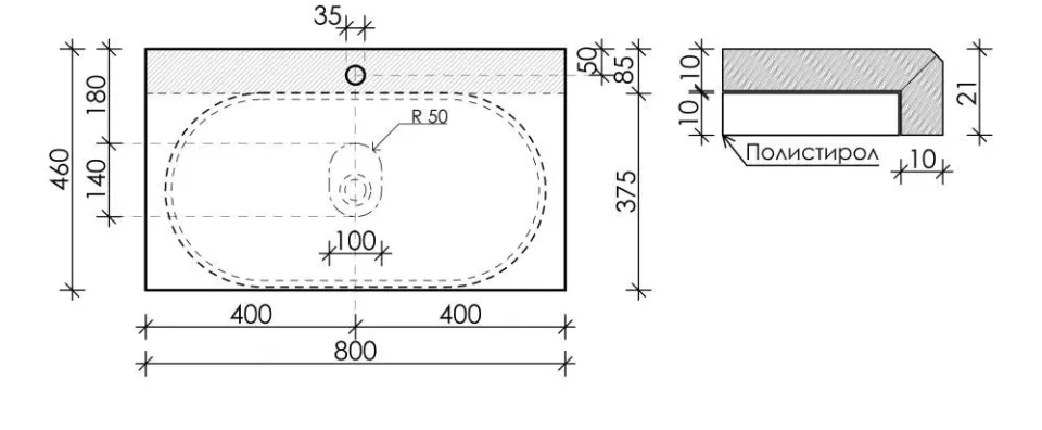 Столешница Sancos TT80A1X 80*46 Black sky с отверстием под смеситель