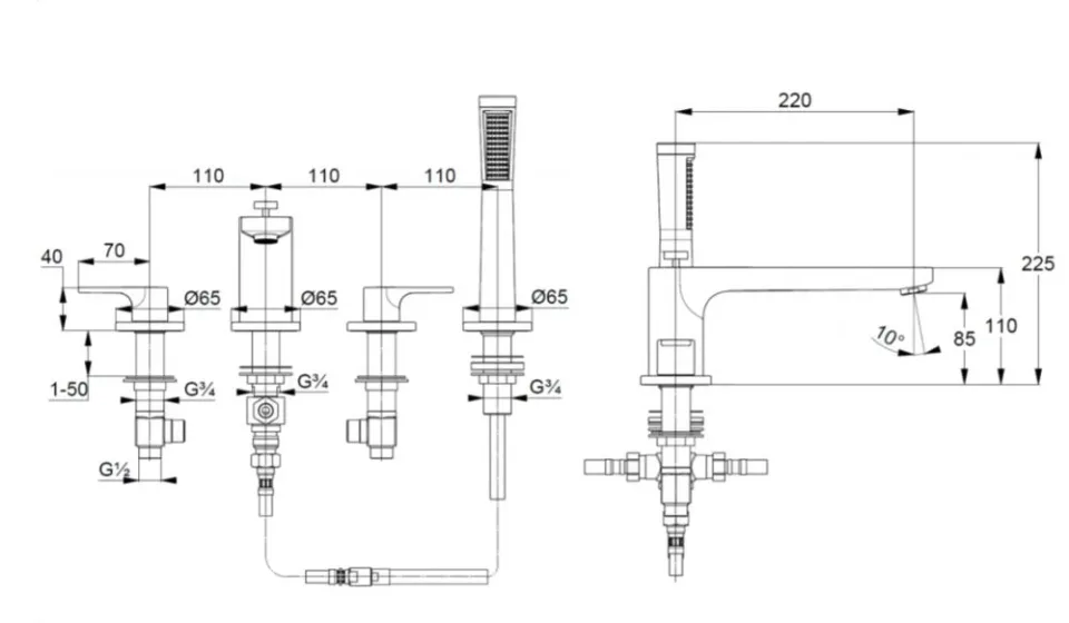 Смеситель на борт ванны Kludi Zenta SL 484240565 на 4 отверстия