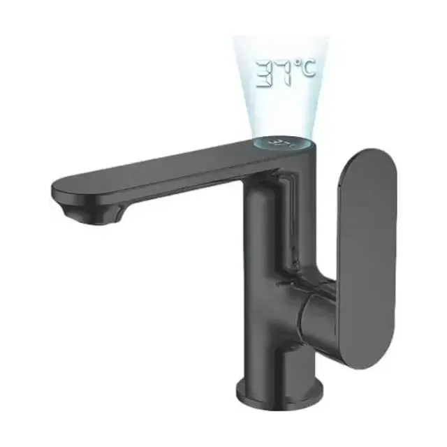 Смеситель Haiba HB12590-7 для раковины с индикатором температуры черный матовый