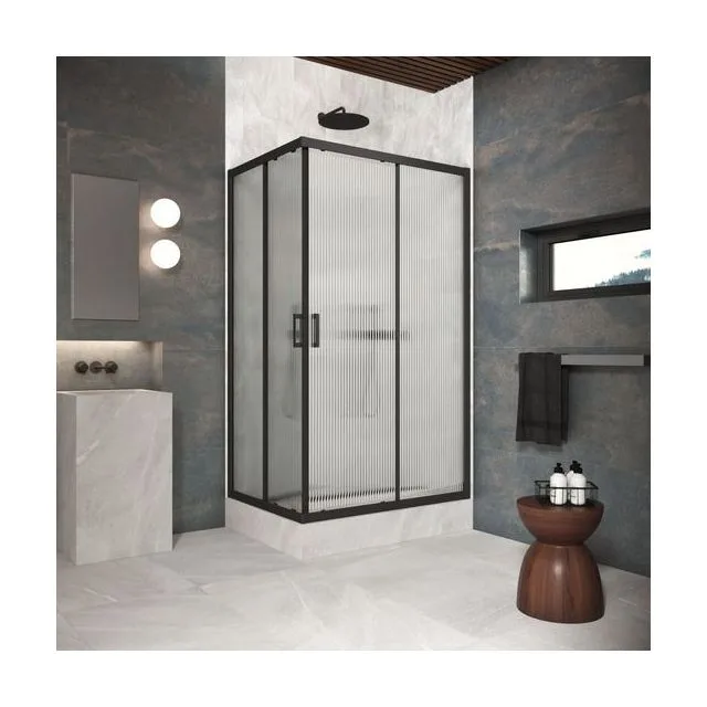 Душевое ограждение Vegas-Glass ZA-F Protec 120×110×200 см, чёрный матовый, стекло мору (moru)