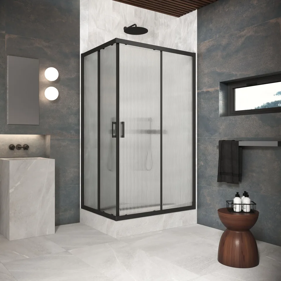 Душевое ограждение Vegas-Glass ZA-F Protec 110×100×200 см, чёрный матовый, стекло мору (moru)