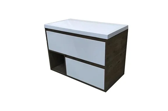 Тумба с раковиной Эстет Monaco Wood 90 2 ящика белая/дуб рустикальный ФР-00010673