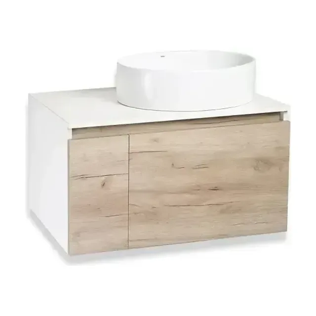 Тумба с раковиной Runo Бари 80 крафтовый дуб/белый (раковина Ovale 50*36)