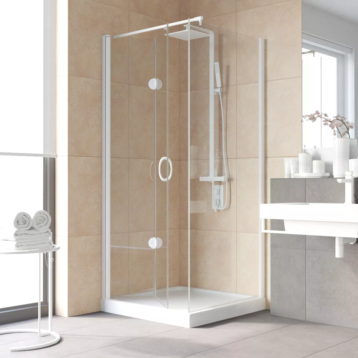 Душевой уголок GPS-Fis LUX 90*120 01 crystalvision L, профиль белый, стекло crystalvision