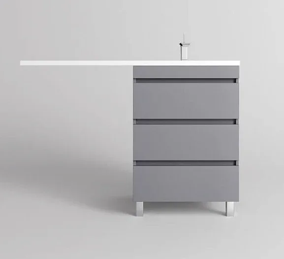 Тумба с раковиной Style Line Даллас Леон 120 R напольная 3 ящика серая матовая под стиральную машину