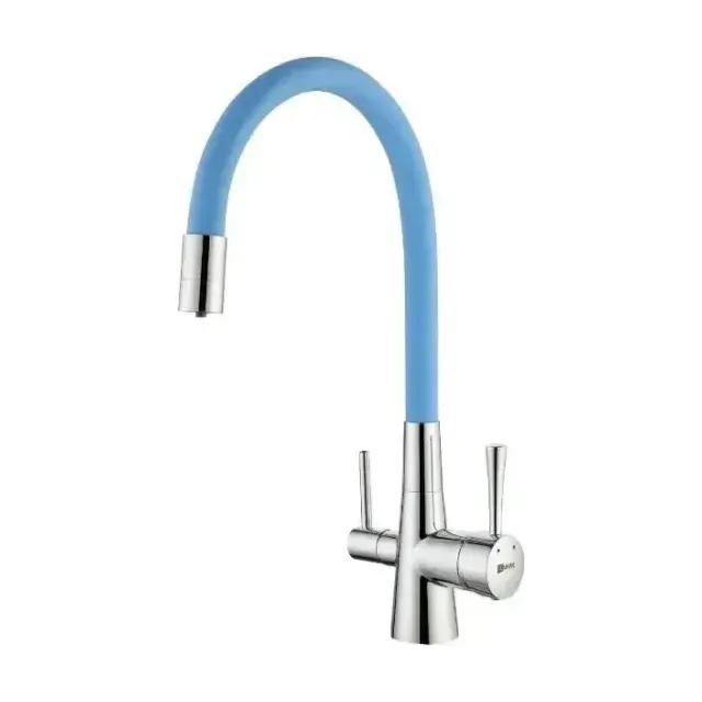 Смеситель Lemark Comfort LM3075C-SkyBlue для кухни с функцией подключения фильтра и гибким изливом хром/голубой