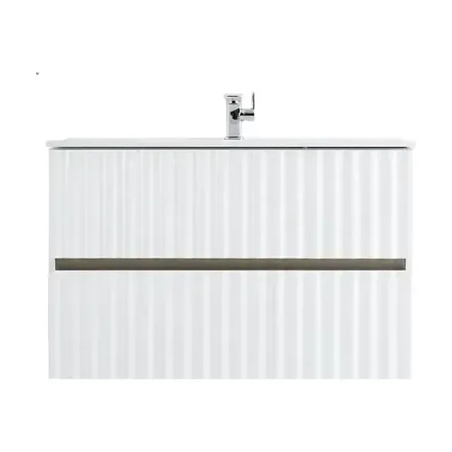 Тумба с раковиной Art&Max Элегант/Elegant 90 с LED подсветкой ручек белая матовая