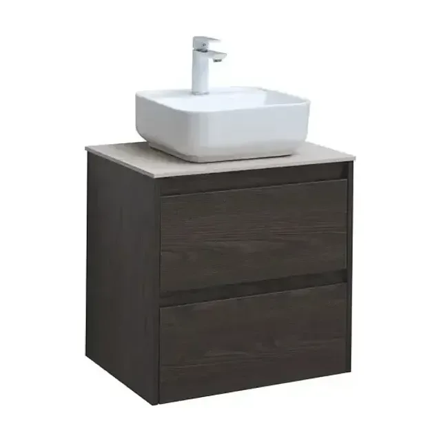Тумба с раковиной Aquanet Nova Lite 60 дуб черный (2 ящика) (раковина City-2)