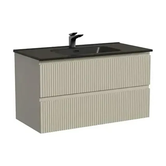Тумба с раковиной Sancos Сноб Р/Snob R 90 Beige Soft (раковина Element CN7002MB черная матовая)