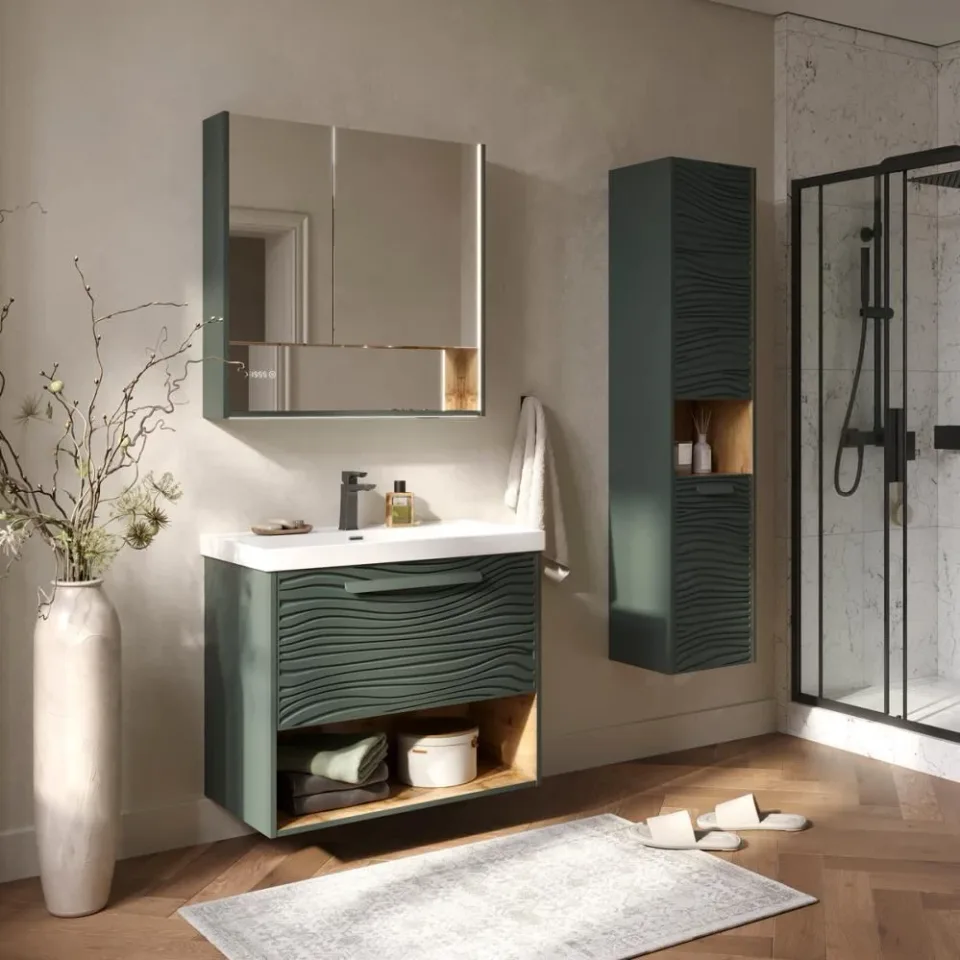 Пенал Equil Глеам/Gleam 36 L/R подвесной, с бельевой корзиной, зеленый камень, дуб вотан