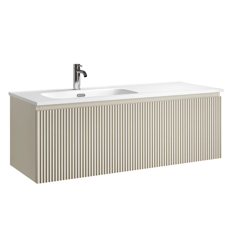 Тумба под раковину Sancos Сноб Р 1.0 (Snob R 1.0) SNR1.0120LCE 120 см подвесная левая 1 ящик бежевый матовый (beige soft)