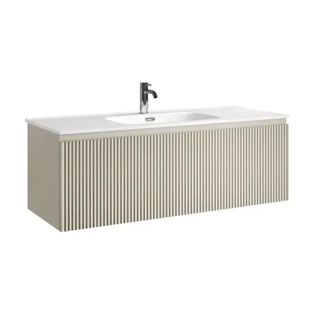 Тумба под раковину Sancos Сноб Р 1.0 (Snob R 1.0) SNR1.0120CE 120 см подвесная универсальная 1 ящик бежевый матовый (beige soft)