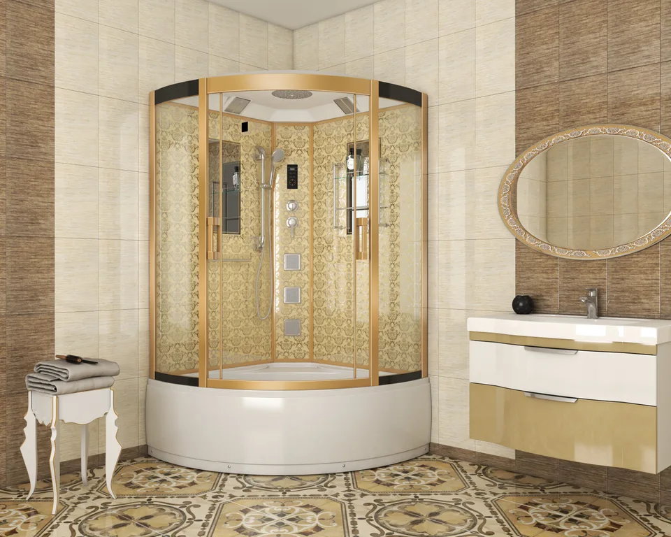 Душевая кабина Niagara Luxe NG-7744G (120x120х215) высокий поддон(50см),дверь раздвижная,стенки золото,4 места