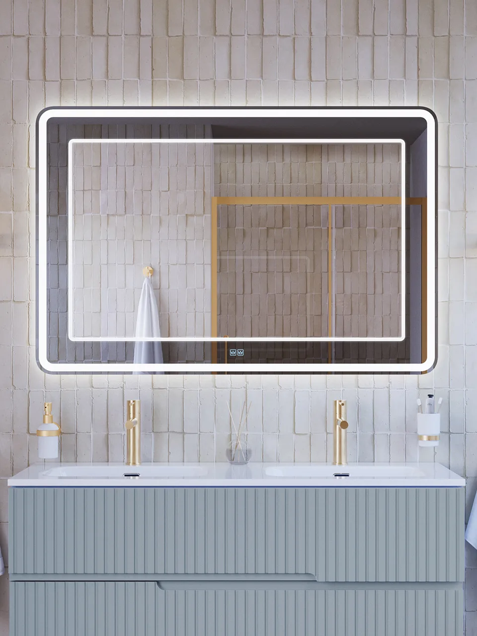 Зеркало со встроенной и контурной подсветками CEZARES CZR-SPC-SLIDER-1000-800-LED-TCH-BR