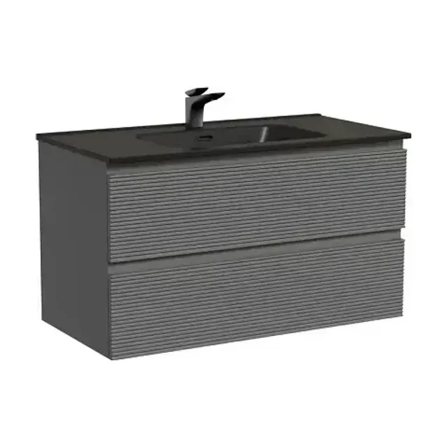 Тумба с раковиной Sancos Folk 90 Grey soft (раковина Element CN7002MB черная матовая)