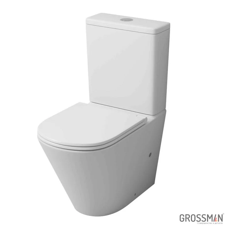 Унитаз напольный Grossman GR-4450MSQ (605х380х825) безободковый,белый матовый с тонкой крышкой,микролифт,смыв торнадо
