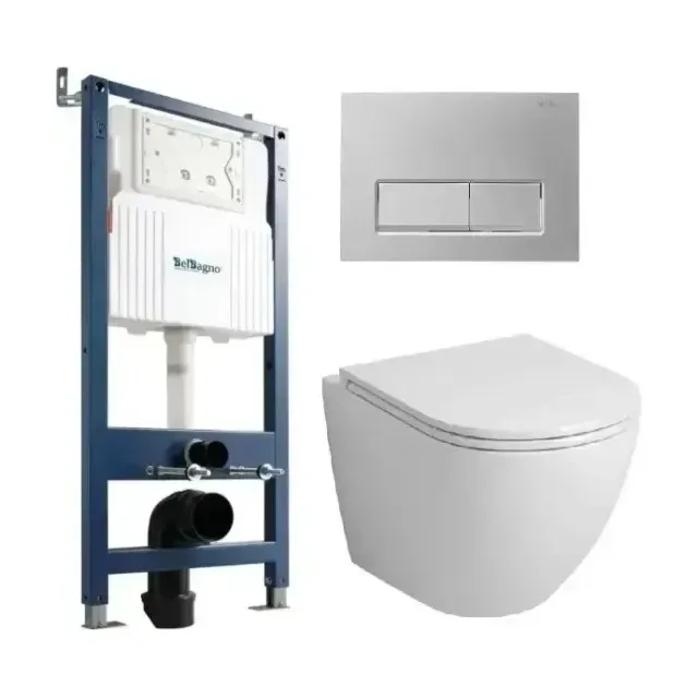 Комплект инсталляции BelBagno BB-101-M с унитазом GR-4455SQ с кнопкой BB-15R-IN