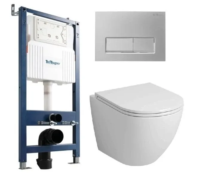 Комплект инсталляции BelBagno BB-101-M с унитазом GR-4455SQ с кнопкой BB-15R-IN