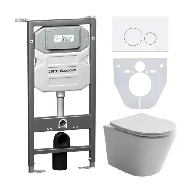 Комплект инсталляции Ceramicanova Envision, унитаз Balearica Rimless, клавиша смыва Round белая