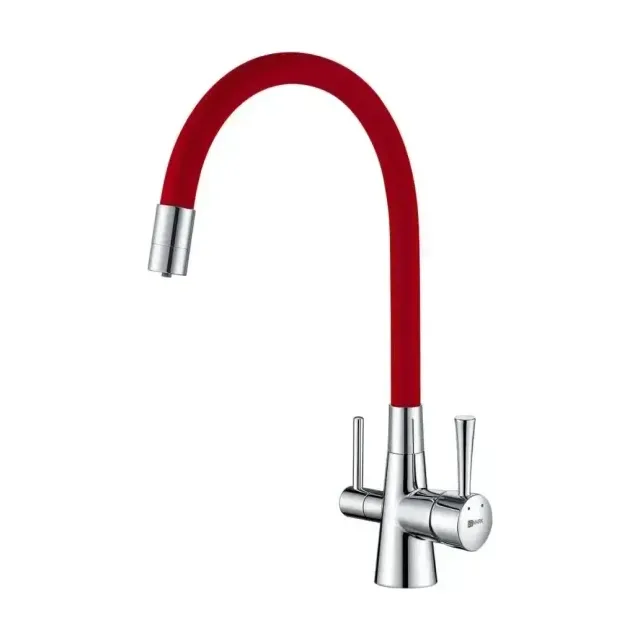 Смеситель Lemark Comfort LM3075C-Red для кухни с функцией подключения фильтра и гибким изливом хром/красный