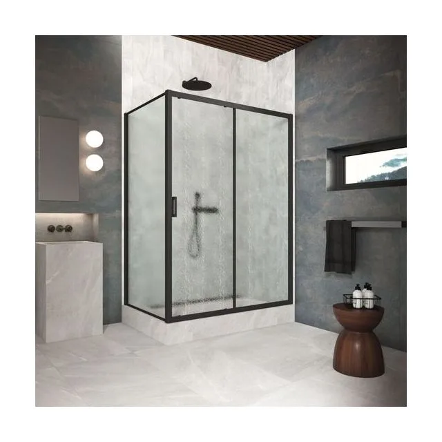 Душевое ограждение Vegas-Glass ZP+ZPV Protec 165×90×200 см, чёрный матовый, стекло шиншилла