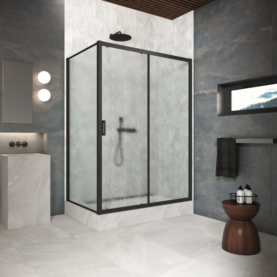 Душевое ограждение Vegas-Glass ZP+ZPV Protec 165×90×200 см, чёрный матовый, стекло шиншилла