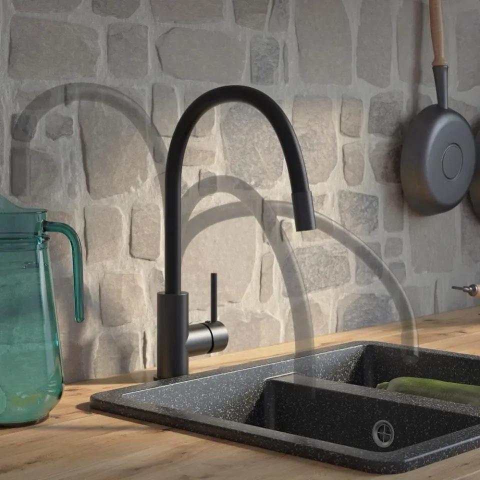 Смеситель Iddis Китчен 360 (Kitchen 360) K36BLJ0i05 для кухни гибкий излив черный матовый