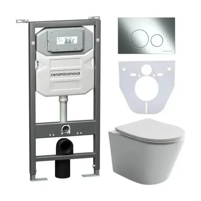 Комплект инсталляции Ceramicanova Envision, унитаз Balearica Rimless, клавиша смыва Round хром