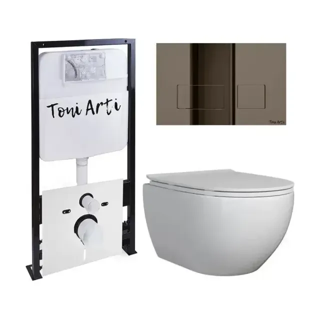 Комплект инсталляции Toni Arti Baglio, клавиша смыва Noche Nikel Brush